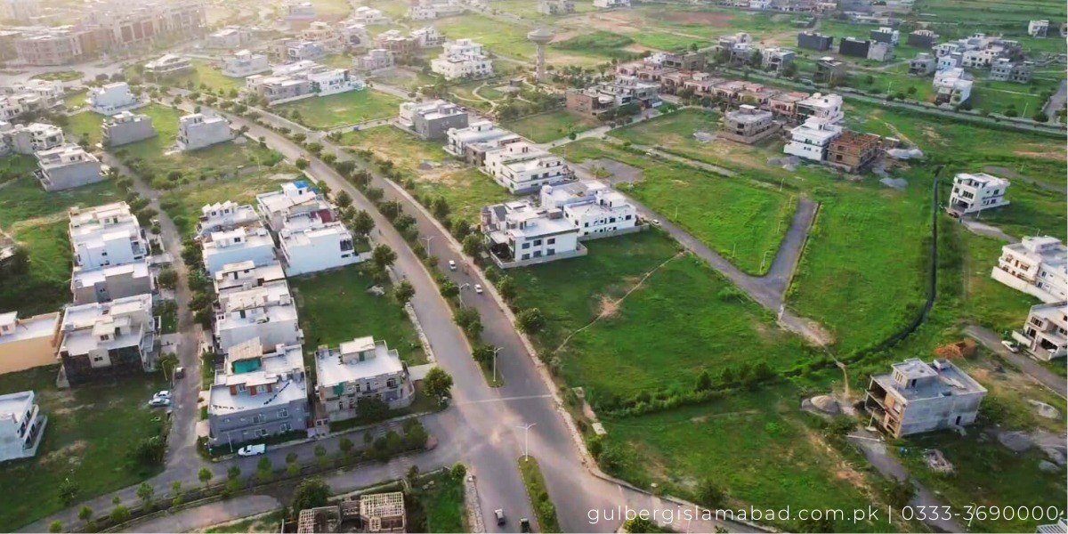 Aerial view of homes and green spaces in Gulberg Islamabad